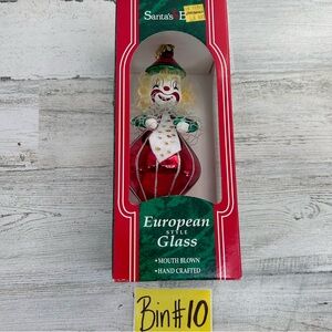 Santa's Best Vintage European Hand Blown Glass Ornament Clown